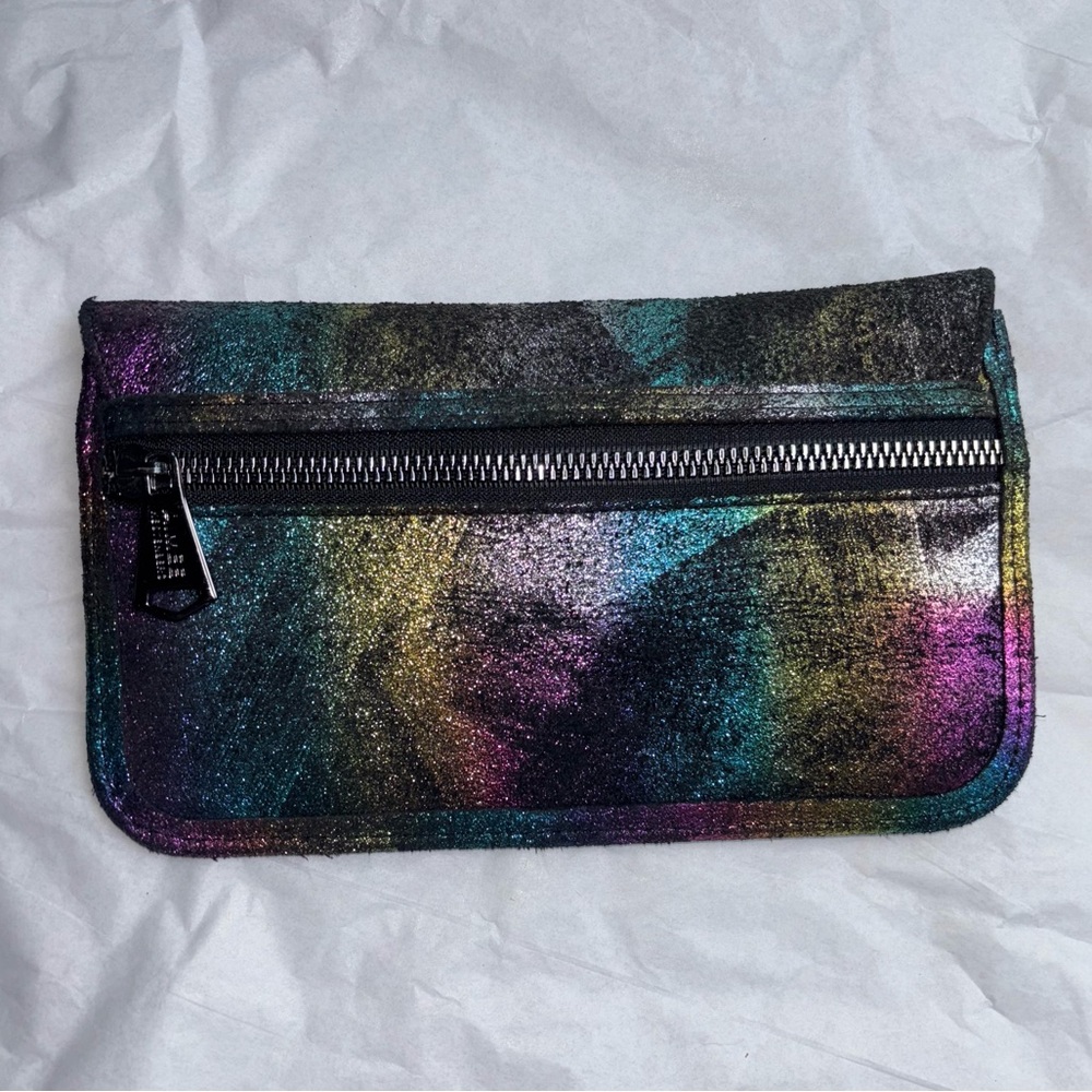 Aimee Kestenberg suede metallic rainbow flap wallet clutch - Picture 8 of 9